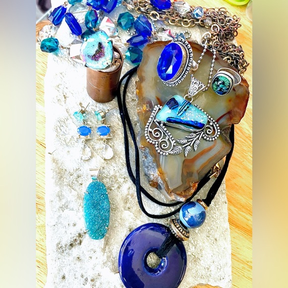 Assorted BLUE Mix and Match Sterling Silver Gorgeous Gemstones Vintage Jewelry - Picture 11 of 13